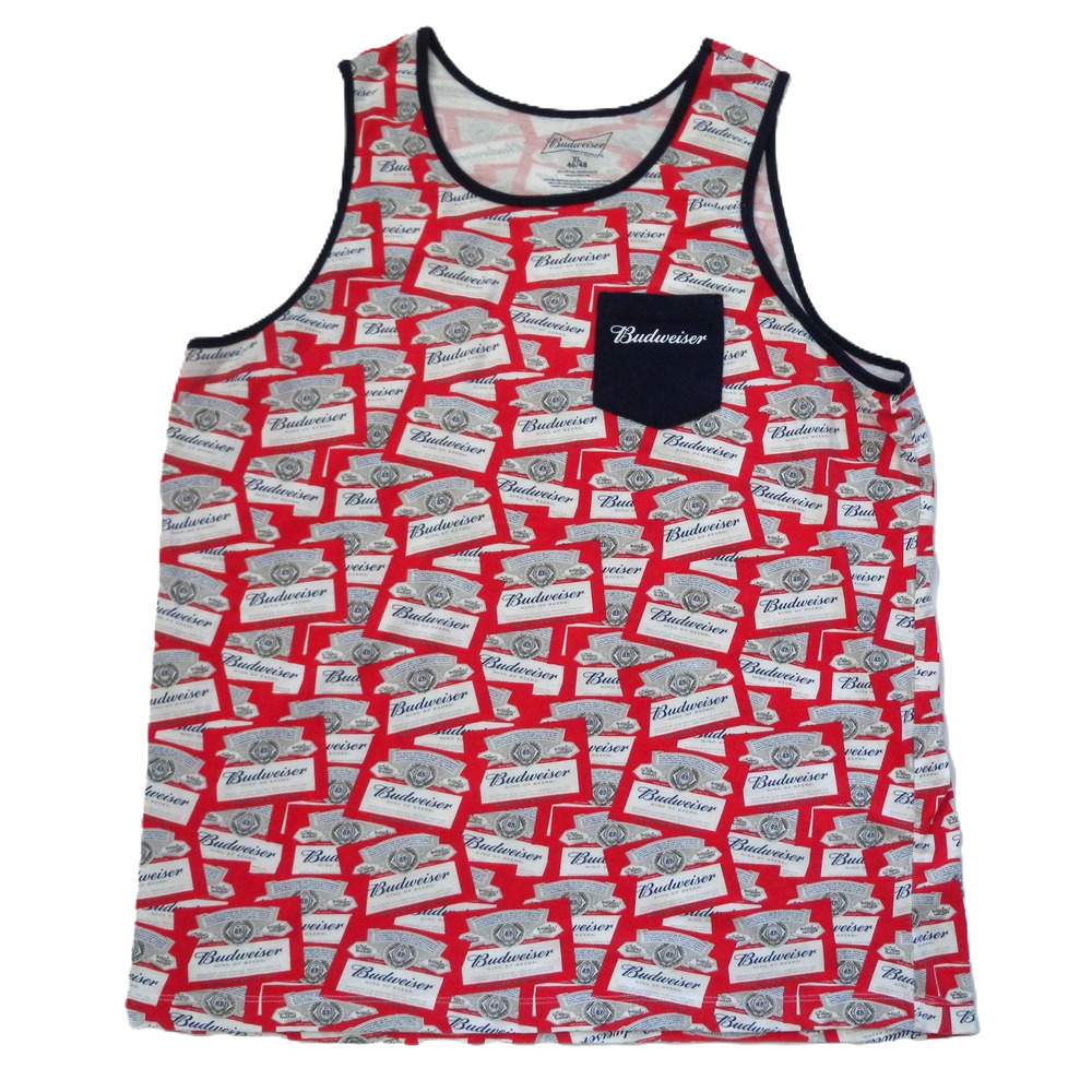 Budweiser King of Beers Tank Top All Over Beer Label Print Men's Size XL
